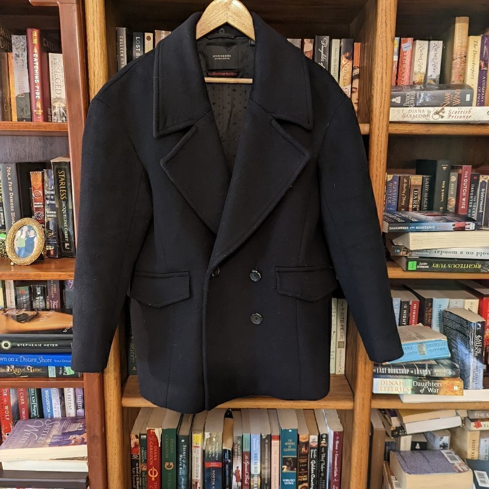 Scotch & soda black wool coat sz 1 euc double breasted 2 button.
